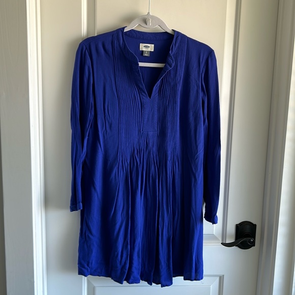 Old Navy Blue Pintuck Babydoll Swing Dress Boho Long Sleeve Size S - Picture 3 of 10